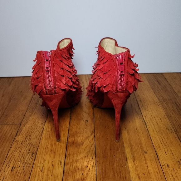 Christian Louboutin Red Suede Diplonana 120 Peep Toe Ankle Boots - Picture 4 of 13